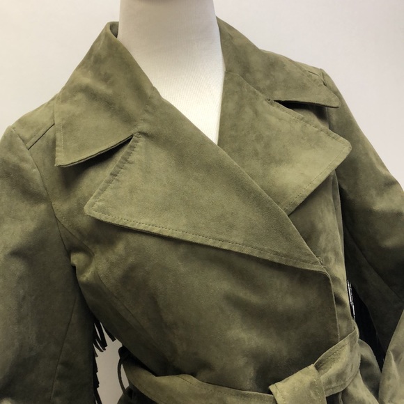 Karl Lagerfeld Olive Jacket Suede Coat Small New - Picture 2 of 16
